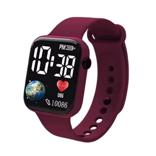 Waterproof LED Digital Dial Stylish Watch Mehroon